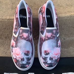 NWT RAAD Brand Super Awesome Women’s Slip On Skull/Roses Shoes, Size 10.5